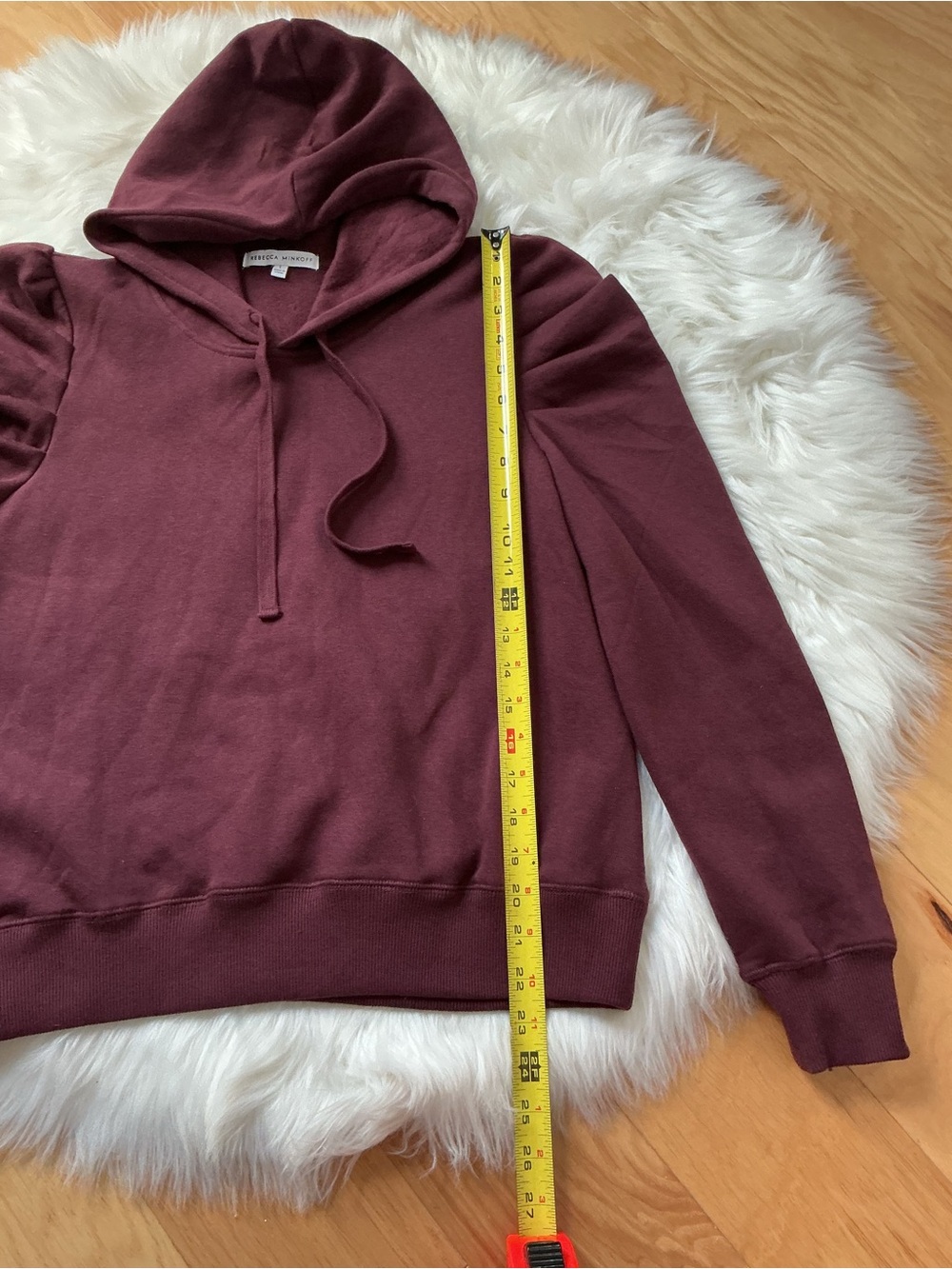 Rebecca Minkoff Janine Burgundy Hooded Fleece Lined Sweatshirt Puff Shoulders - Picture 5 of 6